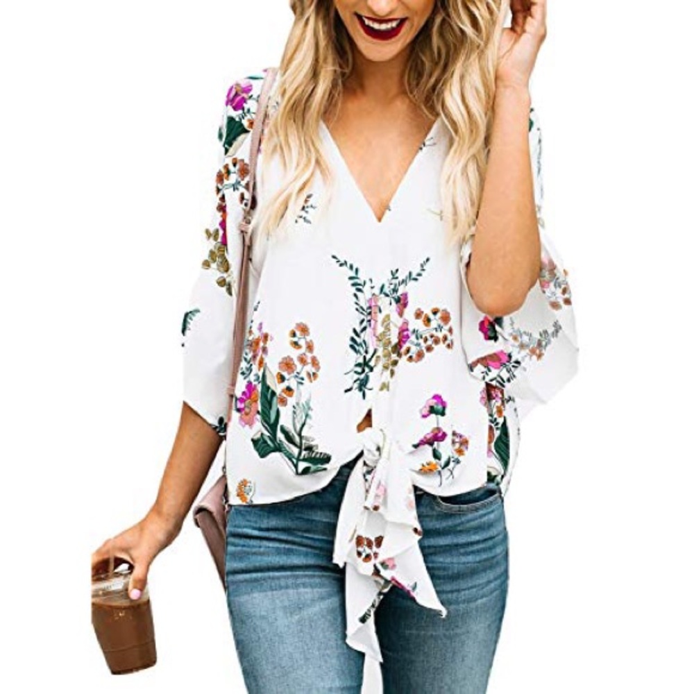FARYSAYS floral tie-knot Chiffon Blouse
